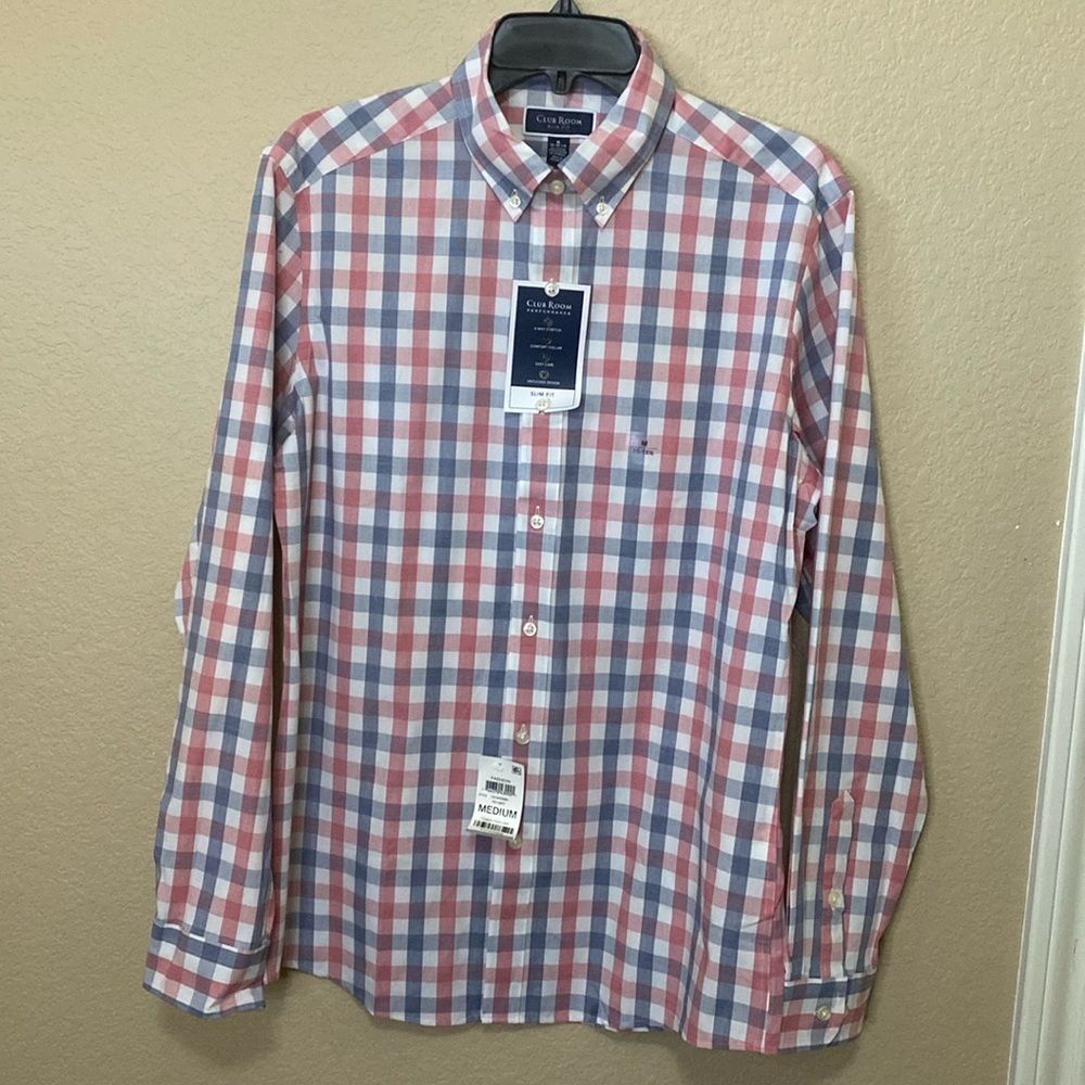Men’s Club Room Performance Slim Fit Button Down Shirt Size M